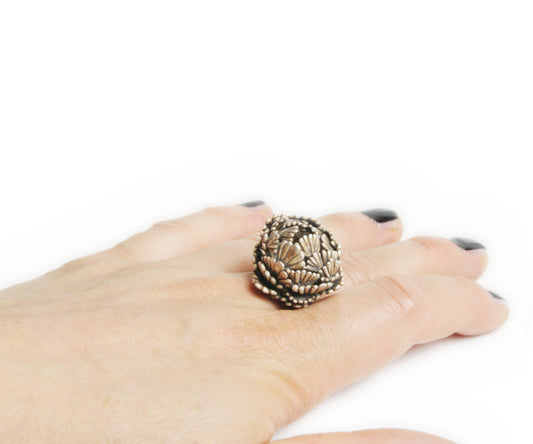 Handmade Nature Inspired Sterling Silver Ring – Abstract Leaf Design – Large Organic Statement Jewelry