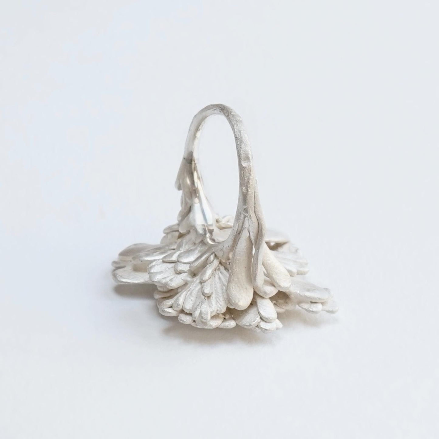 Handmade Whitened Sterling Silver Ring with Artist’s Fingerprint – Comfortable Unique Floral Statement Ring