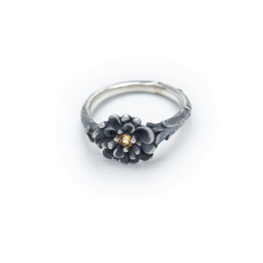 Slim Silver Flower Ring | Secret Garden Inspired | Detailed & Very Wearable Jewelry with Citrine Gemstone