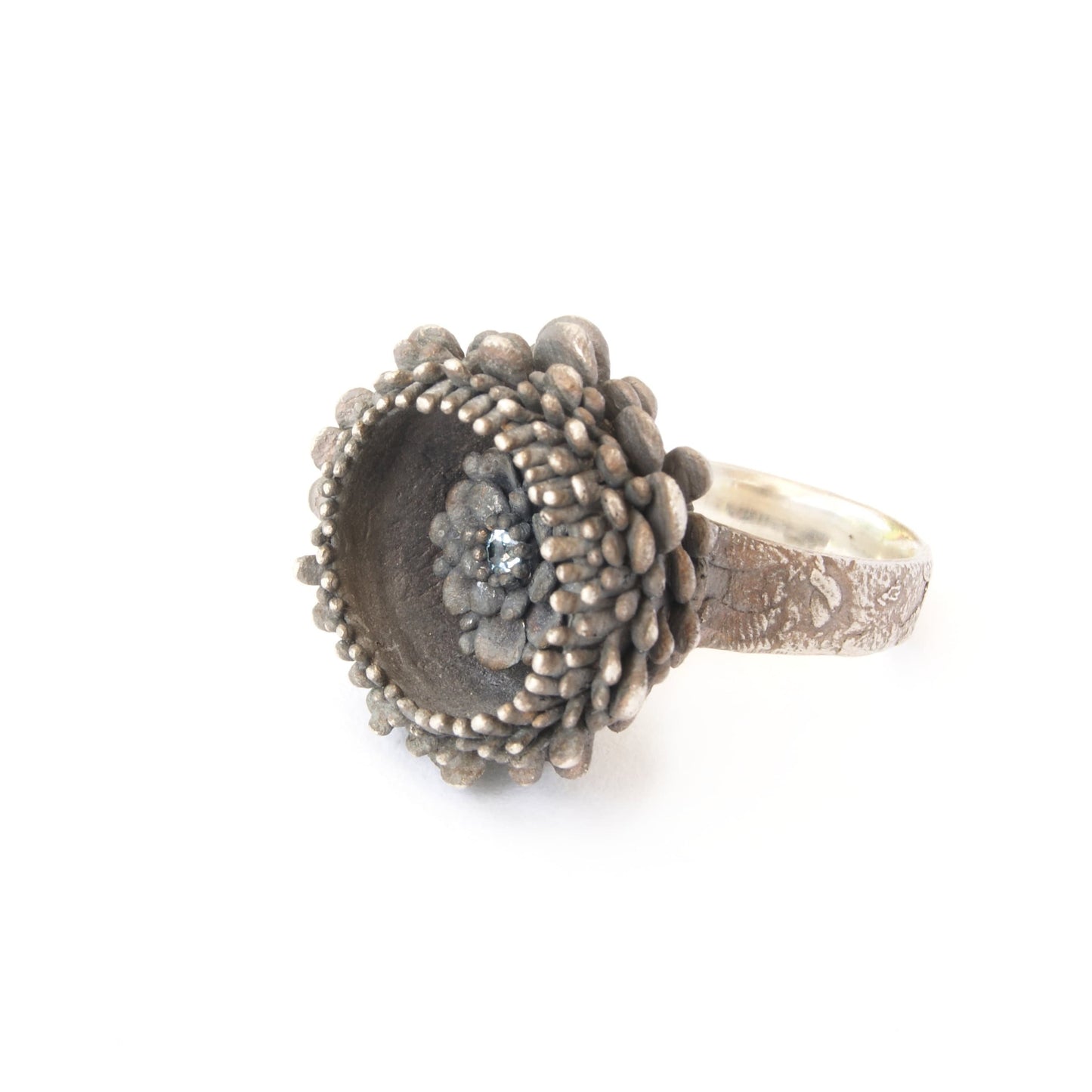 Flower Ring in Sterling Silver with a Hidden Gem