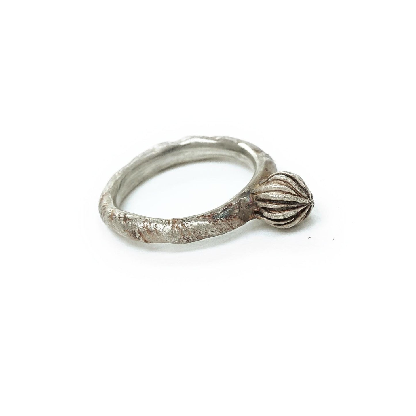 Silver Bud Ring | Patinated Floral Design | Wearable Everyday Jewelry