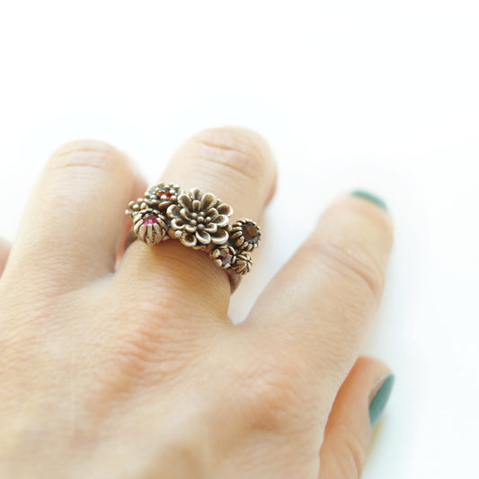 Bold Floral Statement Ring in Sterling Silver – Handmade Nature-Inspired Botanical Jewelry as a Unique Artisan Gift