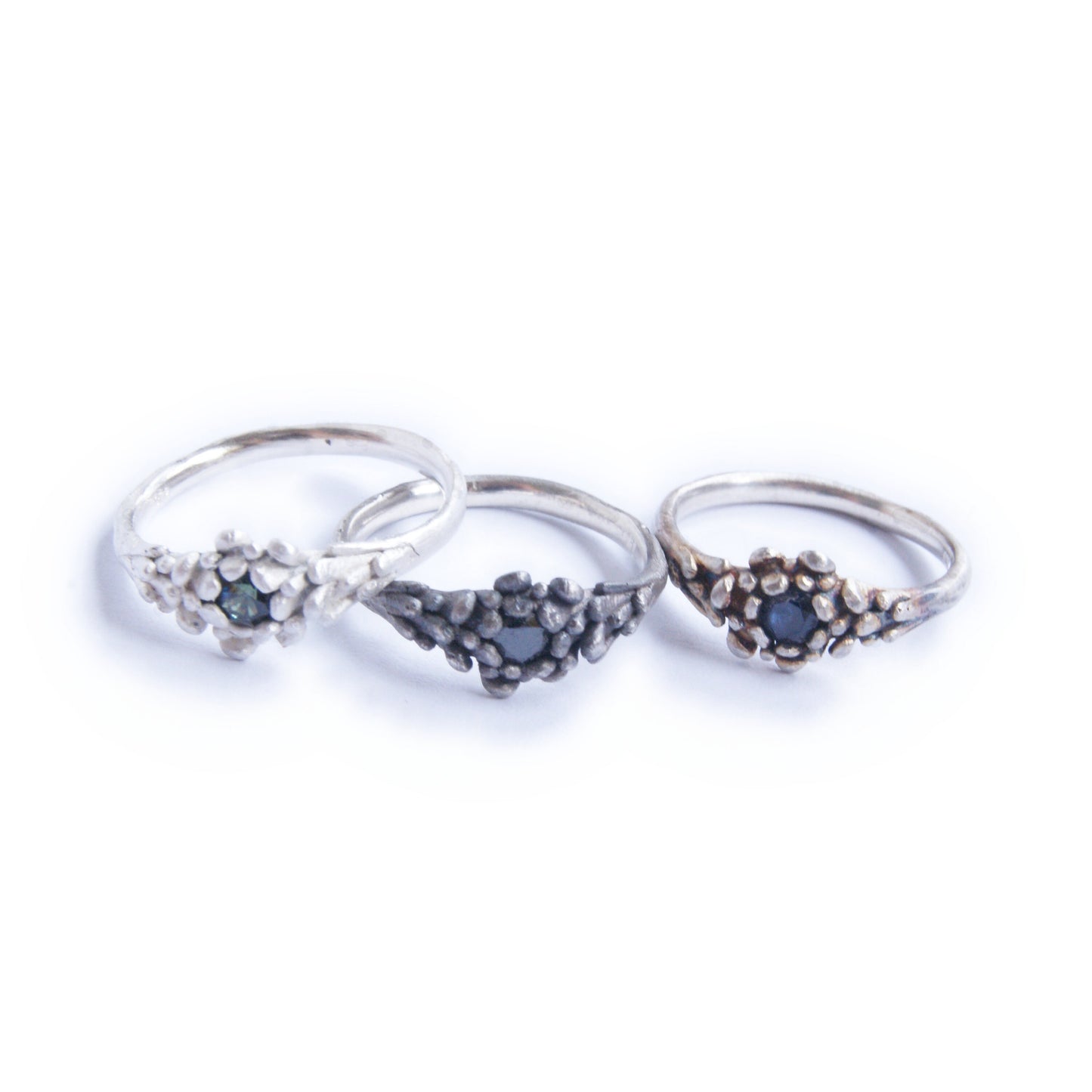 Delicate Silver Gemstone Ring | Petite Floral Petal Setting | Handmade Dainty Silver Ring