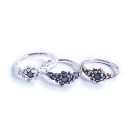 Delicate Silver Gemstone Ring | Petite Floral Petal Setting | Handmade Dainty Silver Ring