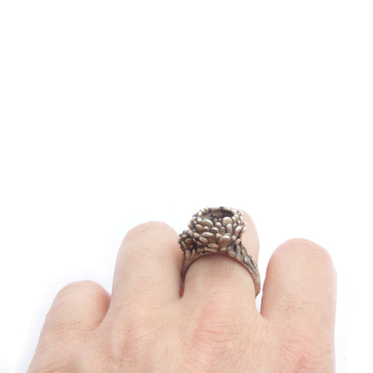 925 Sterling Silver Botanical Ring with Hidden Flower | Organic Lost Wax Casting Design | Handmade Statement Jewelry