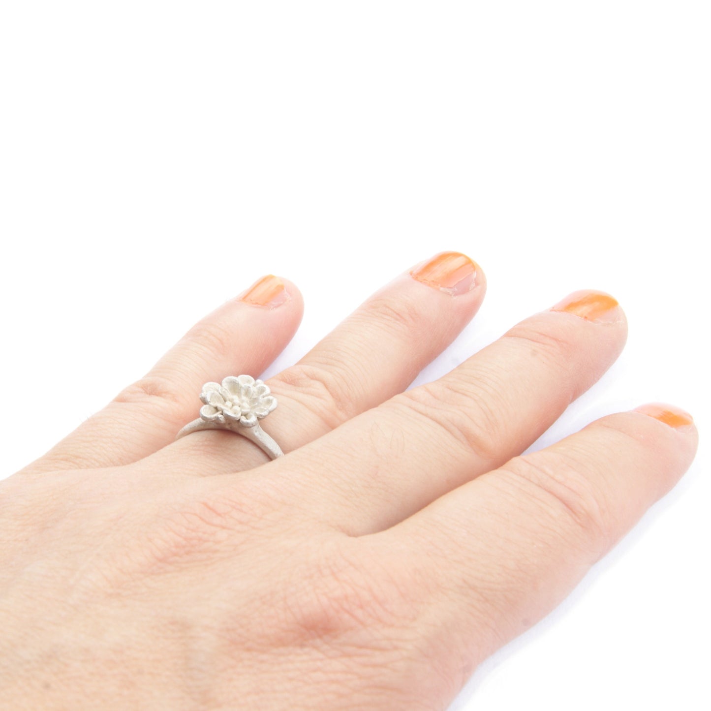 Whitened Sterling Silver Flower Ring: Secret Garden Design