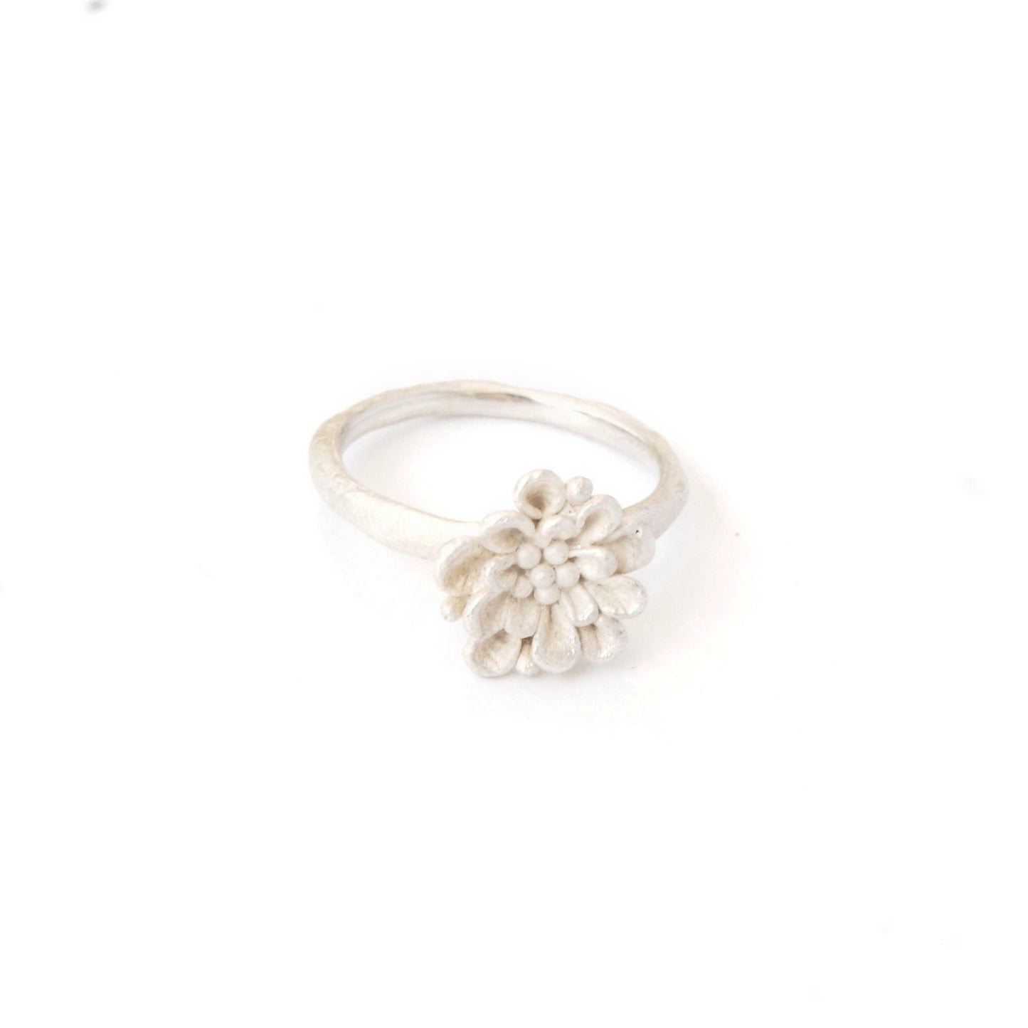 Whitened Sterling Silver Flower Ring: Secret Garden Design
