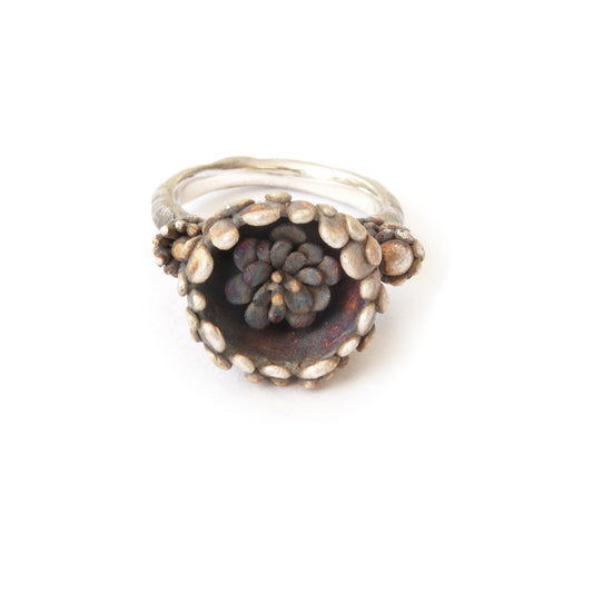 Handmade One-of-a-Kind botanical Flower Ring with hidden Detail - Secret Garden