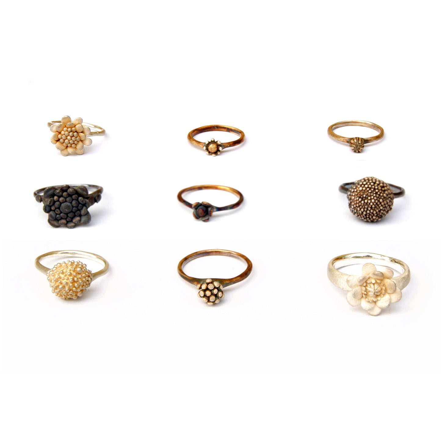Standout Ring with Granule Texture and Thin Band, Lost Wax Creation