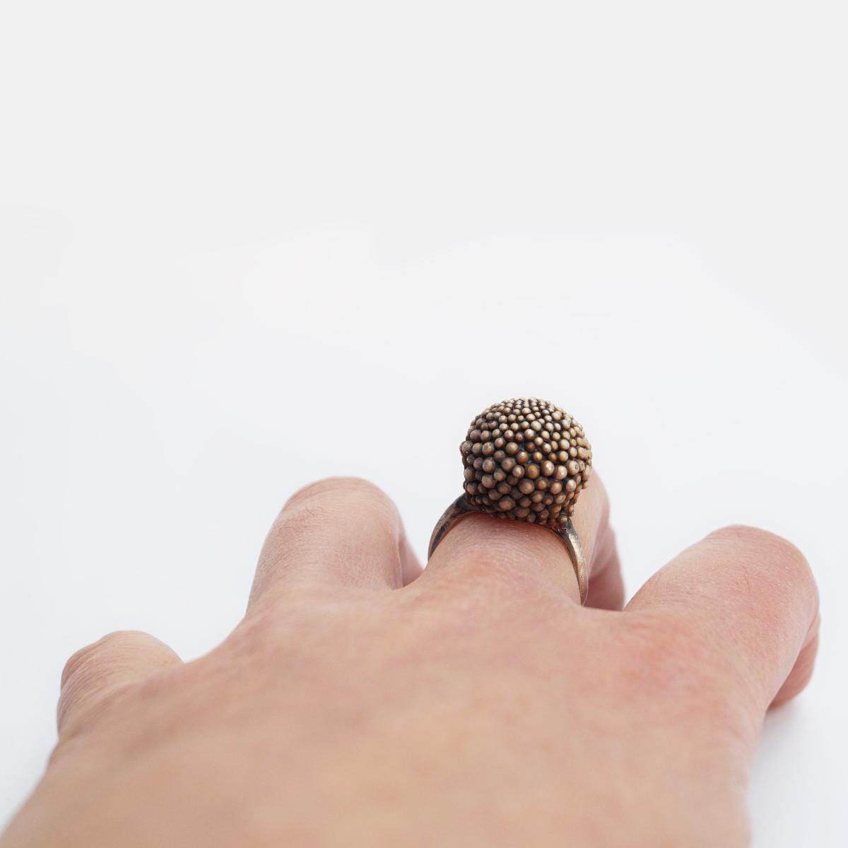 Standout Ring with Granule Texture and Thin Band, Lost Wax Creation