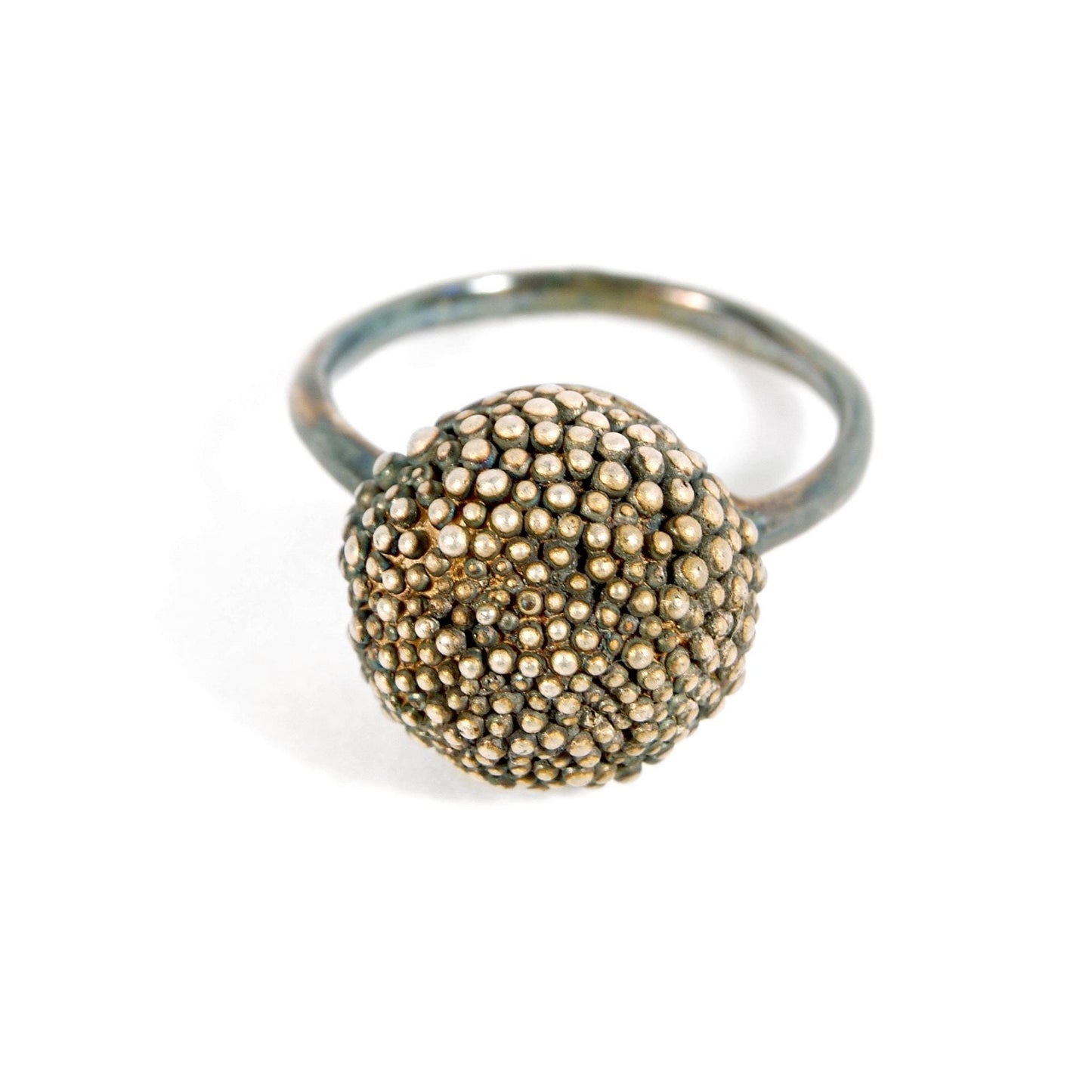 Standout Ring with Granule Texture and Thin Band, Lost Wax Creation