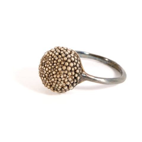 Standout Ring with Granule Texture and Thin Band, Lost Wax Creation