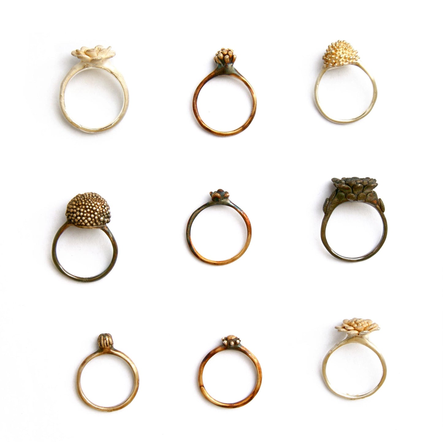 Standout Ring with Granule Texture and Thin Band, Lost Wax Creation