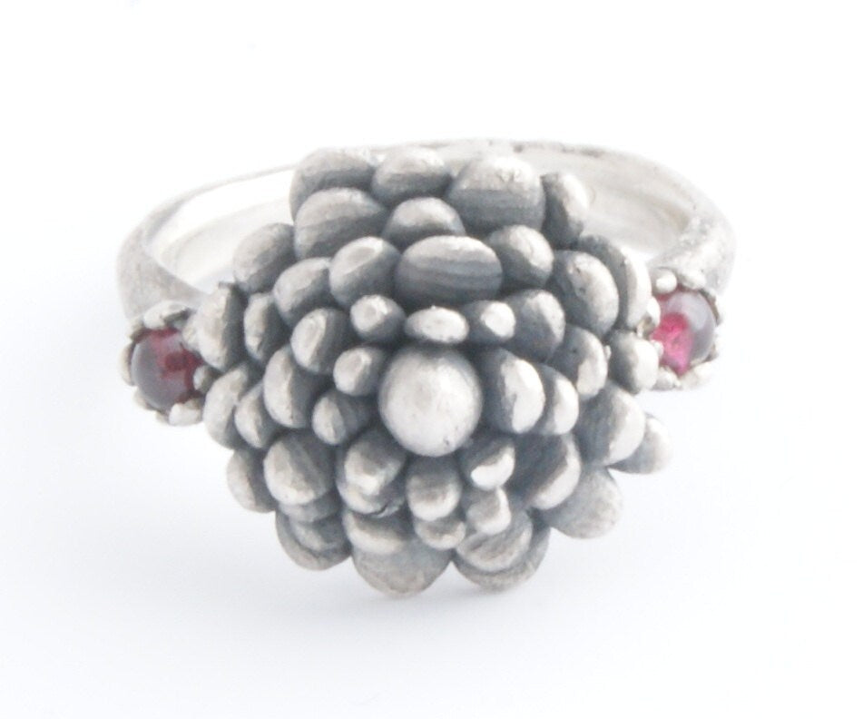 Silver Ring | Secret Garden Style | Playful Two Gemstones in Botanical Handmade Design