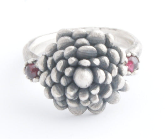 Silver Ring | Secret Garden Style | Playful Two Gemstones in Botanical Handmade Design
