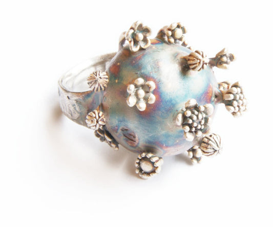 Quirky Large Statement Silver Flower Ring | Bold Floral Cocktail Jewelry | Handmade Artistic Floral Silver Ring