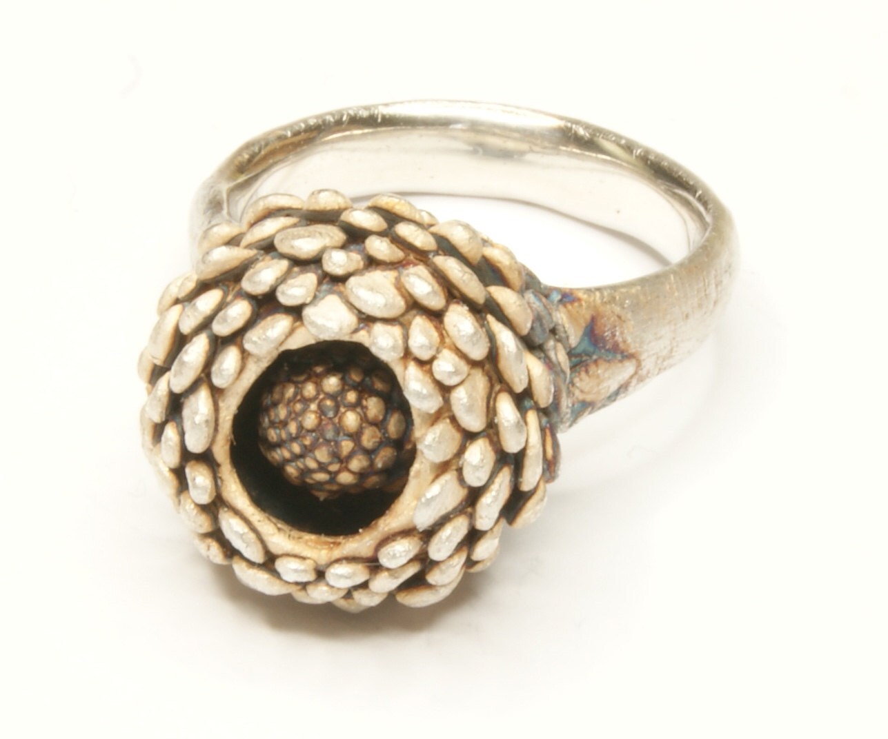 Handmade Pincone inspired Silver Ring, unique with Fingerprints of the Artist