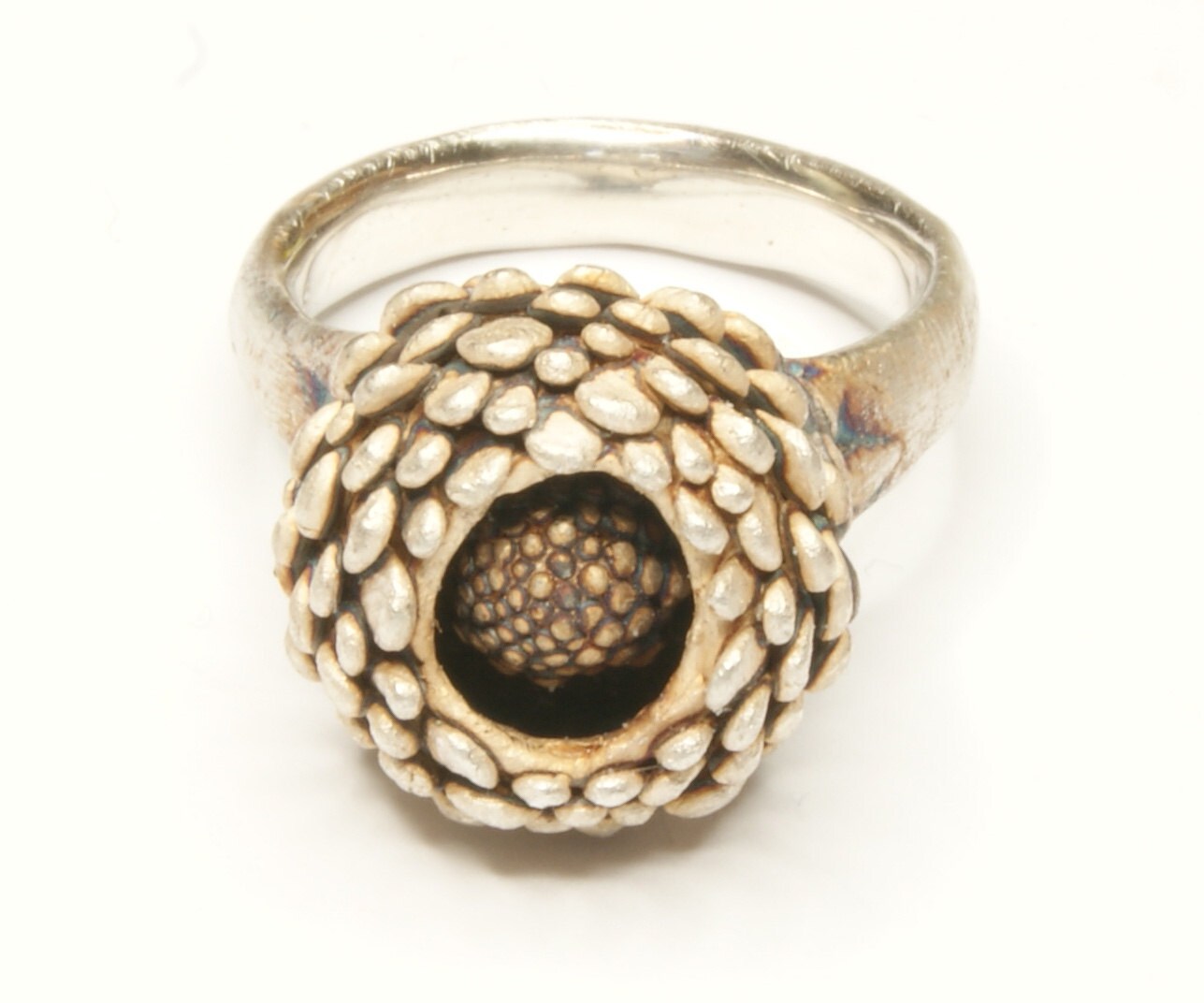 Handmade Pincone inspired Silver Ring, unique with Fingerprints of the Artist