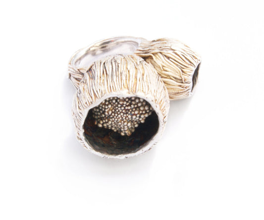 Unique Organic Ring in Sterling Silver | Handmade Ocean-Inspired Jewelry | Labor-Intensive One of a Kind Design - Every Granule Made by Hand