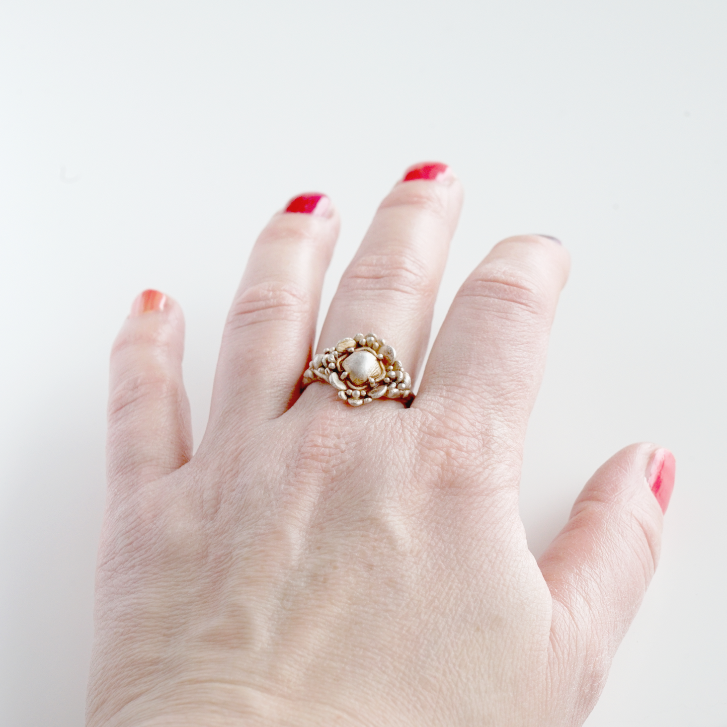 Dark Silver Ring with Symmetrical Petal Design | Timeworn Vintage Look | Artisan Floral Jewelry